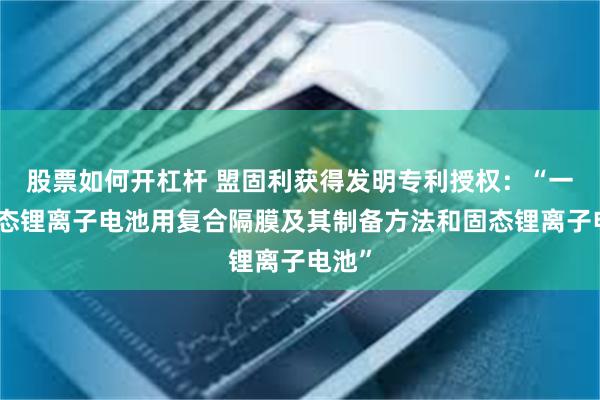   股票如何开杠杆 盟固利获得发明专利授权：“一种固态锂离子电池用复合隔膜及其制备方法和固态锂离子电池”