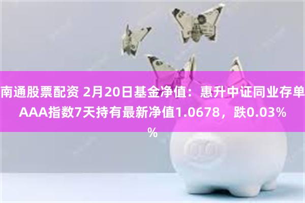   南通股票配资 2月20日基金净值：惠升中证同业存单AAA指数7天持有最新净值1.0678，跌0.03%
